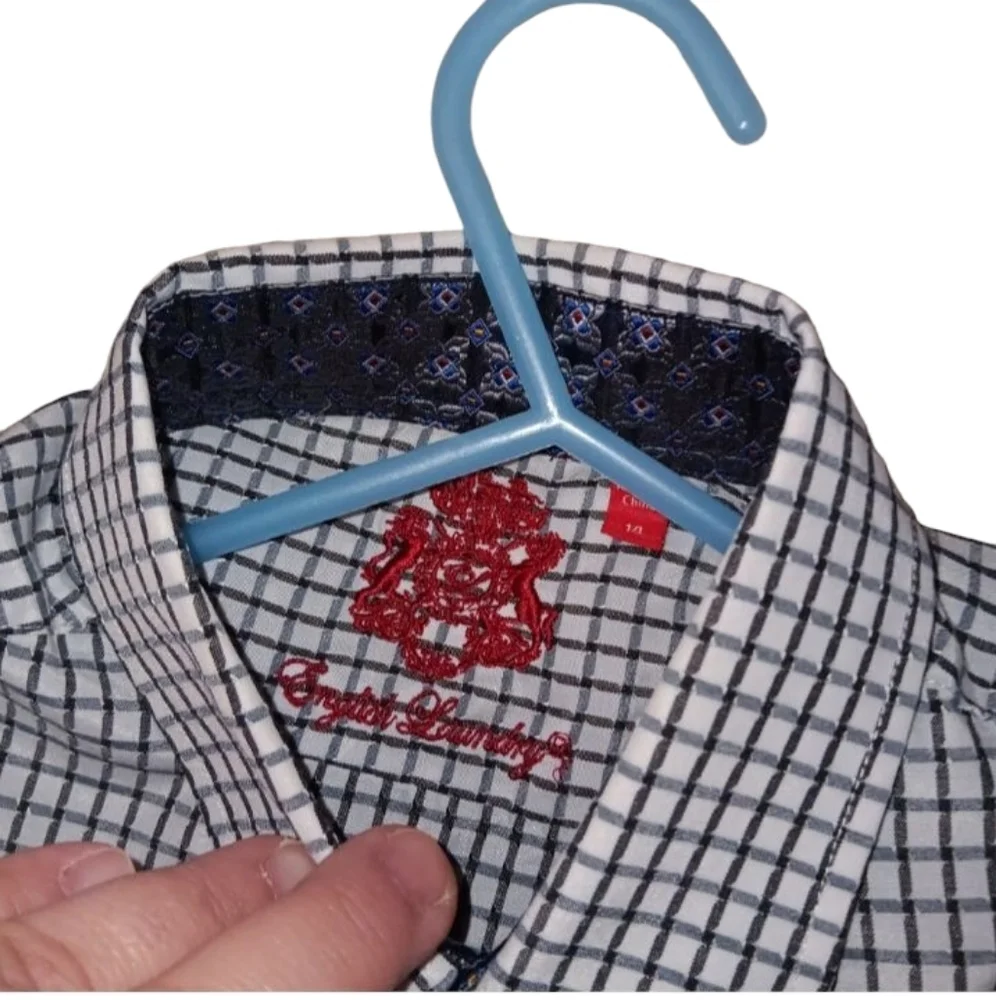 English Laundry Boys Blue Checkered Print Button Up Long Sleeve SZ 14